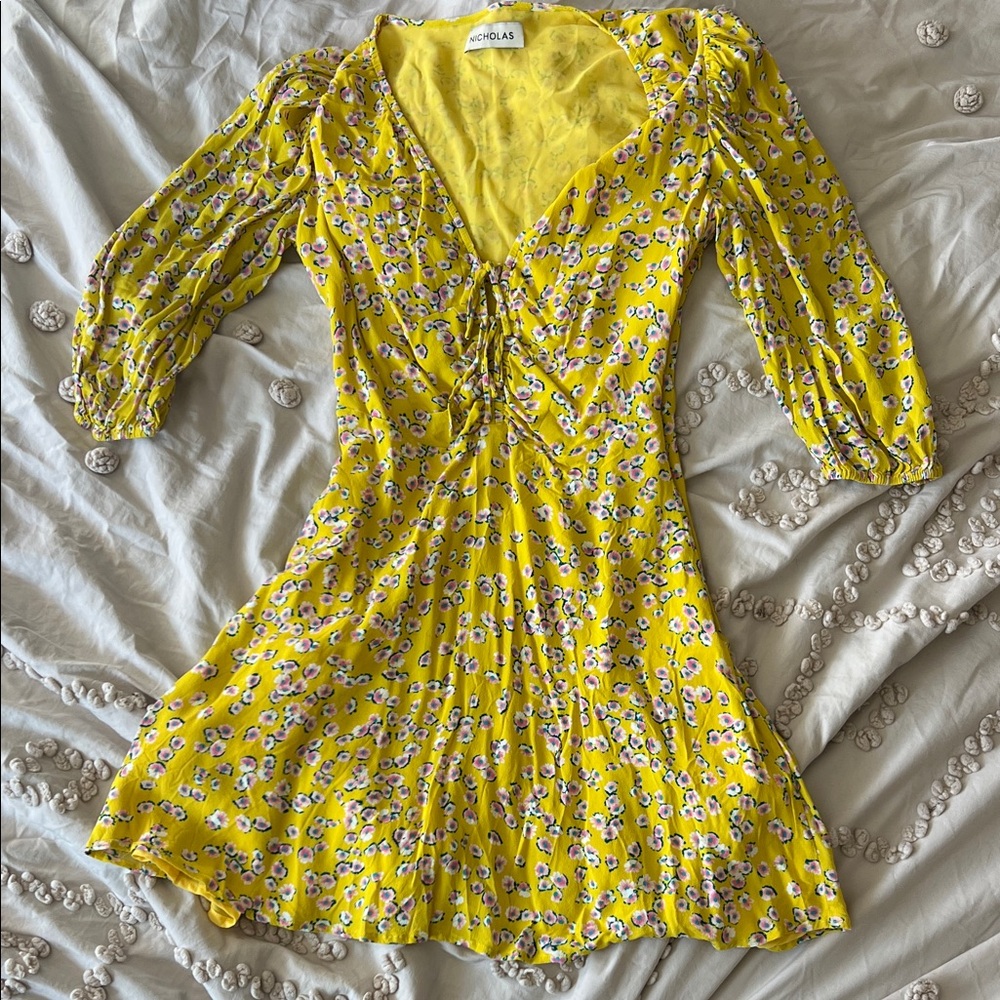 Yellow Floral Long Sleeve Dress